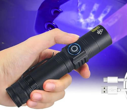10W 365nm professionale UV Torcia di tipo C USB ricaricabile, Ultraviolet Blacklight Money Detector Pet Urine Detector LED portatile con clip per l'indurimento della resina, la pesca, Scorpion
