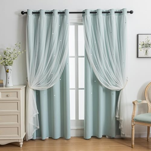 indistar Verdunkelungsvorhänge für Kinder, Sternausschnitt, für Mädchen, Schlafzimmer, Fenster, Zimmer, verdunkelnde Vorhänge und Vorhänge, Babyzimmer-Vorhänge (2 Paneele, 132 x 244 cm, Hellblau)