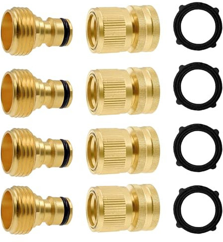 Hourleey Lot de 4 raccords rapides pour tuyau d'arrosage, en laiton massif de 1,9 cm, raccord rapide mâle et femelle sans fuite