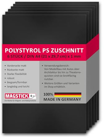 Magstick 5er Set Polystyrol Platten schwarz I DIN A3 Kunststoff-Hartplatten PS Zuschnitte I 29,7 x 42 cm I Modellbau Architektur I mag275