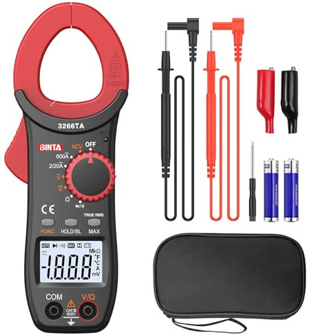 BINTA 600A Pince Ampèremétrique Numérique 6000 compte TRMS Multimètre Numérique Professionnel pour Mesure AC/DC Tension NCV Diode Fonction Continuité Résistance