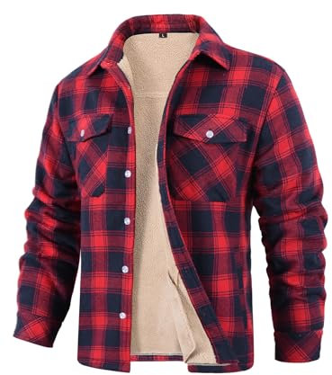 Svanco Chaquetas Hombres Térmica Chaqueta Botón Camisas De Franela Forro Polar A Cuadros Suave Sherpa Forro Leñador Espeso Abrigo Con Bolsillos Casual Invierno Caliente Chaquetas De Trabajo