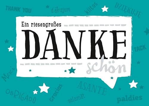 Gutsch Verlag Dankeschön-Postkarte mit Sternen: Türkis-Weiß, Textgrafik, Multilingual Gratitude & Anerkennung, 10er Set