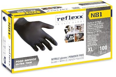 Generico Guanti Nitrile Nero Reflexx N81, Guanti Monouso Nitrile (100/300/1000 Pezzi) Guanti Usa e Getta per Alimenti, Uso Ho.Re.Ca. (100 Pezzi, Taglia XL)