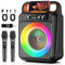 JYX Bluetooth Karaoke Machine with 2 UHF Wireless Microphones, Portable Karaoke Speaker for Adults Kids, PA System Speaker with LED Lights Support REC/USB/AUX/TF for Outdoors Home Party