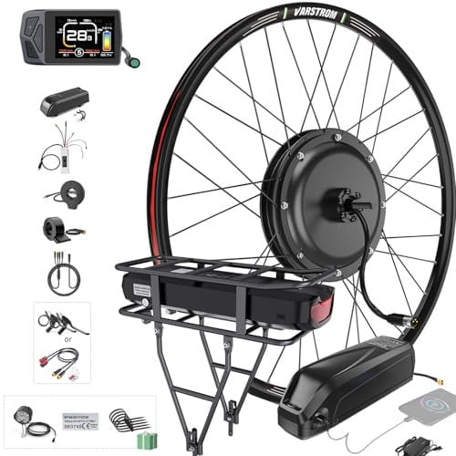 Varstrom 48V 1000W Kit De Conversion pour Vélo Électrique, Moteur à Moyeu Arrière pour Roues De 26, 27,5, 28, 29 Et 700C, avec Batterie pour Vélo Électrique et Écran Optionnel, Kit De Conversion