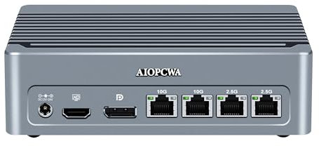 AIOPCWA N150 Mini PC 10Gbit Firewall Appliance (N100 Upgrade), 2 Port 10GbE RJ45 Mini Computer with 2 x 2.5GbE i226-V LAN, Micro PC Server NO RAM/SSD/OS, USB-C, 2-NVMe, 3-Display