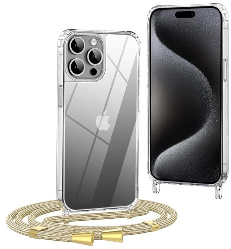 OLEPHY Crossbody Lanyard Case Compatible with iPhone 14 Pro with Strap, Necklace Mobile Phone Cover with Adjustable and Removable Neck Strap, Transparent Shockproof Protective Case, Yellow