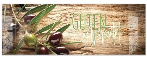 timalo Küchenbild aus Acrylglas modernes Wandbild Glasbild Deko Küche XXL Bild wie Glas | 140x50cm Oliven Guten Appetit