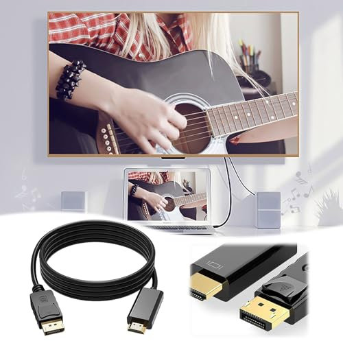 Akgukrseh DisplayPort to HDMI Cable Adapter, 1.8M 4K DP to HDMI Cable Uni-Directional Compatible High-Definition Display with PC TV Monitor Projector GPU PC Laptop and More