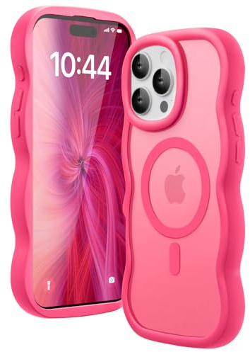 Amzfield Magnetic Case for iPhone 16 Pro Max, Wavy Translucent, Hot Pink