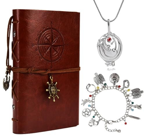 HJYZY Vampir Schmuckset für Dame Vintage Leder Schreibjournal Elena Notizbuch Daywalking Katherine Armband Stefan Familie Halskette 3 Stück