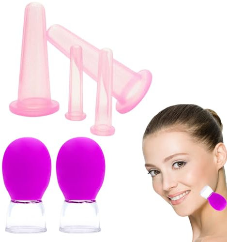 OHREN 6 pièces Ventouse Visage Anti Rides, Anti Cellulite Minceur, Ventouse Silicone Massage Cups Corps, Facial Lift Cup Face Cupping Massager Sets, Réduit les Tensions Musculaires, Masseur Dos Visage