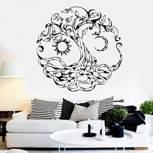 WEITAOSM Adesivo da parete Albero della vita Sole Luna Radici dell'albero Adesivo in vinile artistico Camera da letto Soggiorno Studio yoga Adesivo da parete decorativo