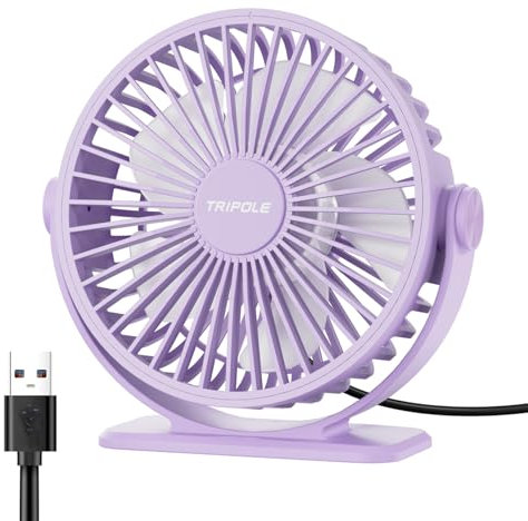TriPole Desk Fan for Home, Portable USB Handheld Fan 3 Speeds Powerful Table Fan Silent, 360°Adjustable Mini Cooling Fans, Electric small Desktop Quiet Fans for Bedroom, Office, Library, Travel,Purple