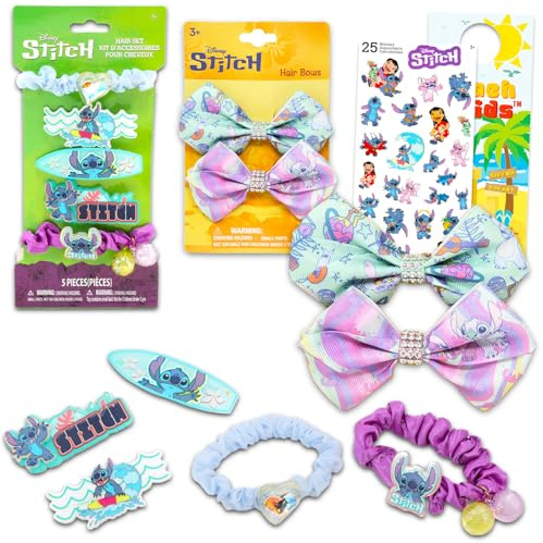 Lilo and Stitch Hair Accessories Set - Bundle with Bows, Hair Scrunchies, Barrettes, Hair Ties, Stickers, and More | Stitch Accessories for Girls, Kids