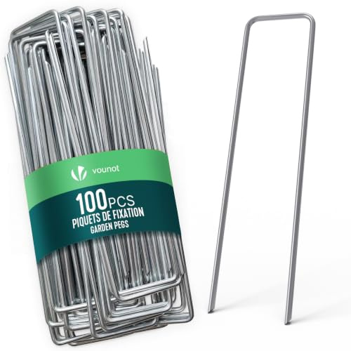 VOUNOT® Lot de 100 Piquets de Fixation en Métal Galvanisé Agrafes de Jardin en Forme de U 150x30mm Ø 3mm pour Toile Paillage Grillage Filet Bâche Gazon Artificiel Tuyaux d’Arrosage