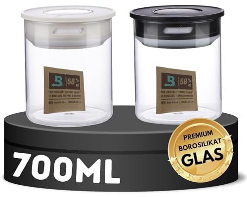 TronicXL 2x 700ml Vakuum Kräuter Borosilikat Glas Aufbewahrung Vorratsglas Ernte luftdicht Glasbehälter mit Deckel kompatibel mit Boveda Pack 58% Grow Ernte Vorratsgläser