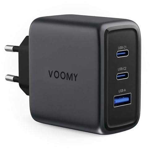 Voomy Adaptateur de Charge USB C 65W, Chargeur GaN, 3 Ports, Chargeur Rapide PD pour Ordinateur Portable, Tablette et Smartphone (65, Watts)