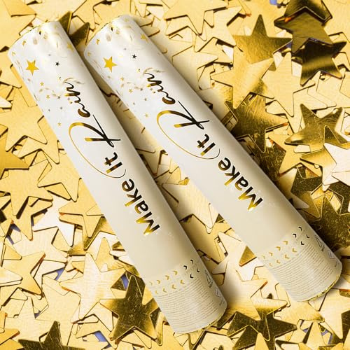 JJYHEHOT 2Pcs Konfettikanonen, 27cm Party Popper, Poppers mit Goldenen Sternen, 1-2m Effekthöhe, Konfetti-Shooter für Hochzeiten, Partys, Geburtstage, Absolvent und Festliche Veranstaltungen