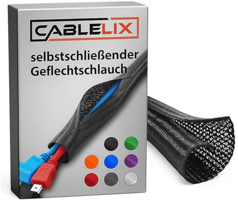 Geflechtschlauch geschlitzt Kabelschlauch selbstschließend Kabelkanal Kabelschutz Kabelmantel Gewebeschlauch PET zuschneidbar (Mandarine Orange (orange), ⌀12,7mm (5 Meter))