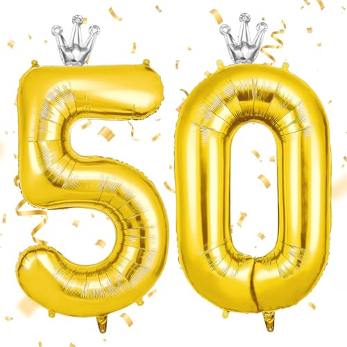 AOOSU Geburtstag Zahlen Luftballon 50 Gold, 40 Zoll Geburtstagsdeko Ballon 50, Riesige Folienballon mit Krone Helium Ballons für Mädchen Junge Geburtstagsparty Deko, Jubiläum Deko