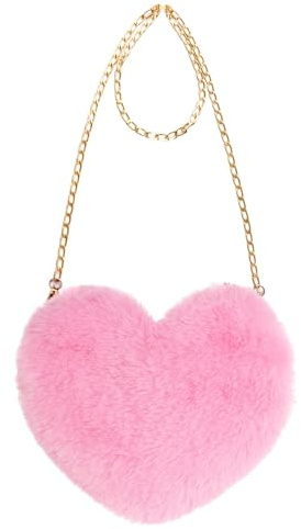 LQTSLFM Herztasche, Herz Plüsch Tasche, Plüsch Tasche Damen, Herz Kunstfell Handtasche, Niedlich Flauschige Herzn Handtasche, Valentinstagsgeschenke für Ehefrau, Freundin und Tochter (Rosa)