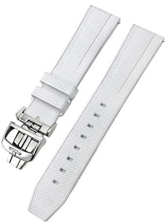 TLCBAZCF 19 mm 20 mm fluoreszierendes Kautschukarmband, kompatibel mit Uhren der Longines Jaeger-LeCoultre Serie, Armband in Schwarz, Grün und Weiß(White,19mm)
