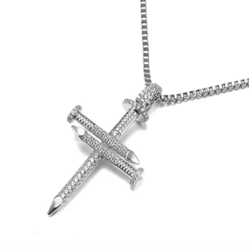 Croce con chiodo in Argento 925, Collana con Pendente a Catena a Scatola Unisex, per Donna Uomo