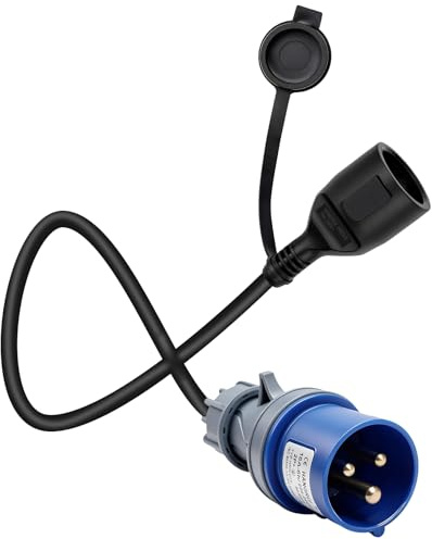 Adaptateur CEE Mâle vers Prise Schuko Femelle, Adaptateur Prise Camping Car Câble de 60cm H07RN-F3G 2,5 mm² Protection IP44, 250V 16A Adaptateur CEE pour Camping Car, Caravane, Chantier et Extérieur