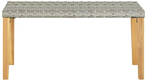 Wynira Gartenbank 120 cm Grau Poly Rattan mit Massivholz Akazie Beine, Sitzbank Outdoor für Balkon und Garten, Terrassenbank stabil und pflegeleicht