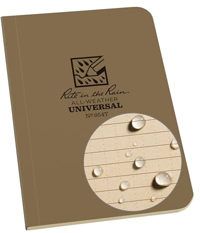 Rite in the Rain Weatherproof Soft Cover Pocket Notebook, 3.5 x 5, Tan Cover, Universal Pattern (No. 954T)