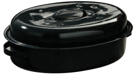 Premier Housewares Grand Plat Cocotte en Acier Émail Noir Grand Plat Four avec Couvercle