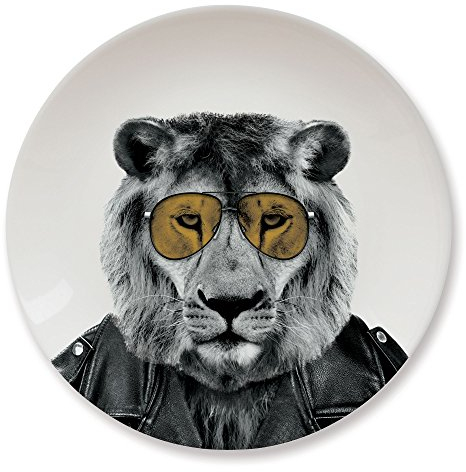 Wild Dining Dinner Plate I Funny Dinner Plate I 100% Ceramic I 9-inch Plate I Funny Plate with Goofy Pet Print I Novelty Tableware | Gift Idea for Students | Dishwasher Microwave and Food Safe-Lion