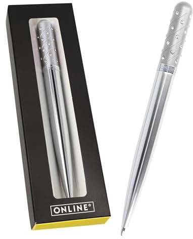Online Crystal Pen Kugelschreiber Silver I mit funkelnden Strass-Steinen in Silber, eleganter Stift in Geschenkbox, mit internationale Großraummine, schwarzschreibend, Geschenkidee