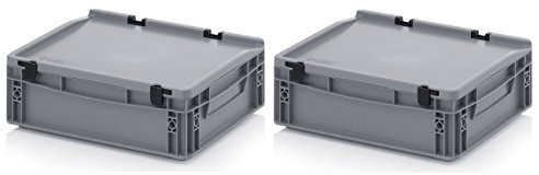 Auer Packaging 2x Eurobehälter 40 x 30 x 13,5 mit Scharnierdeckel inkl. gratis Zollstock * 2er Set