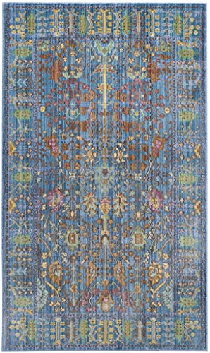 SAFAVIEH Valencia Collection Accent Rug - 2' x 3', Blue & Multi, Boho Chic Distressed Design, Non-Shedding & Easy Care, Ideal for High Traffic Areas in Entryway, Living Room, Bedroom (VAL108M)