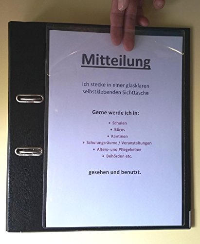 PS-Handelshaus 150x A4 Sichttasche selbstklebend glasklar & glatt | 150x Selbstklebetasche A4 aus glasklarer Folie. Klebetasche mit Abziehfolie auf der Rückseite. Ideal für Aushänge & Ordner.