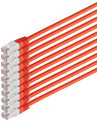Kabelbude.eu Patchkabel Netzwerkkabel Ethernet LAN Kabel Cat 6 S/FTP PIMF Halogenfrei RJ45 250 MHz Rot 0,5m - 10er Pack