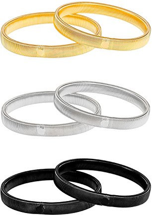 3 Pairs Anti-slip Shirt Sleeve Holders Garters Stretch Metal Armbands , Silver, Gold, Black, M