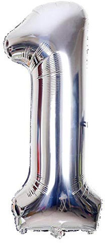 Palloncino Gonfiabile Numero per Compleanni / Feste Dimensione 35cm Colore Argento (Numero 1)