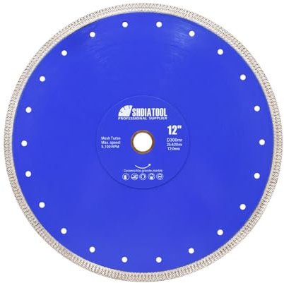 SHDIATOOL Disque à Tronçonner Diamant Dia 300mm avec X Maille Turbo Lame de diamant pour Tuile Marbre Granit Céramique （12 Pouces）