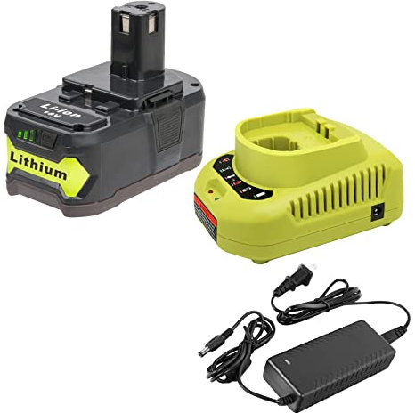 Cell9102 - 18V battery and charger for Ryobi 18 volt cordless tools and P118B charger, 18V battery capacity output 5.0Ah
