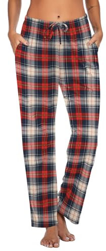 Ekouaer Schlafanzughose Damen Lang Pyjamahose Karierte Schlafhose Weich Pajama Pants für Frauen XXL