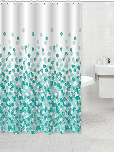 Printed Shower Curtains Modern Designs 12 Ring Hooks 180x180cm, Aqua Pebble