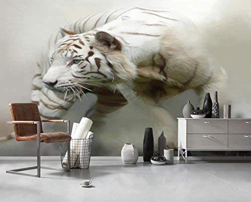 Fototapete Tier Tier Weiß Tiger | Tapete | Wandbild | Wandbild | Bild | Fototapeten | Tapeten | Wandtapete | Wanddeko | Wandtapete | 3D Effekt - 300x210CM-XXL