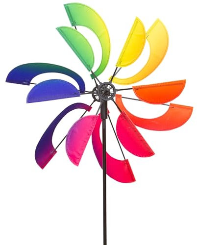 HQ Design Windspiration - Windmill, UV-beständige und wetterfeste Windspiel Deko für Garten, Terrasse und Balkon, Windrad inkl. Standstab (Rainbow Swirl)