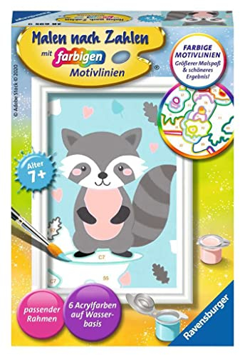 Ravensburger CreArt 28695 - Süßer Waschbär - Malen nach Zahlen für Kinder ab 7 Jahre, Malset mit Rahmen, Pinsel und Acrylfarben, Geschenk für Mädchen und Jungen