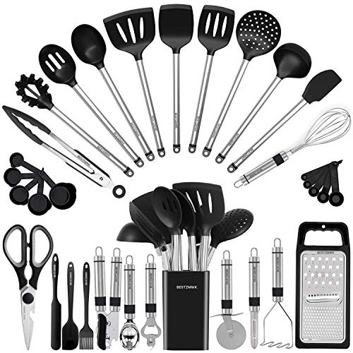Juego de utensilios de cocina, utensilios de cocina de silicona, 33 utensilios de cocina y cucharas para utensilios de cocina antiadherentes, juego de espátulas de silicona y acero inoxidable, las
