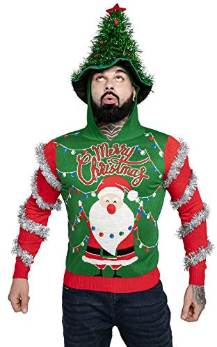 U LOOK UGLY TODAY Hässlicher Weihnachtspullover Herren Unisex Lustig Kapuzenpullover Strickjacke Weihnachten Ugly Christmas Sweater Chunky Gestrickter Festlicher Pullover für Party